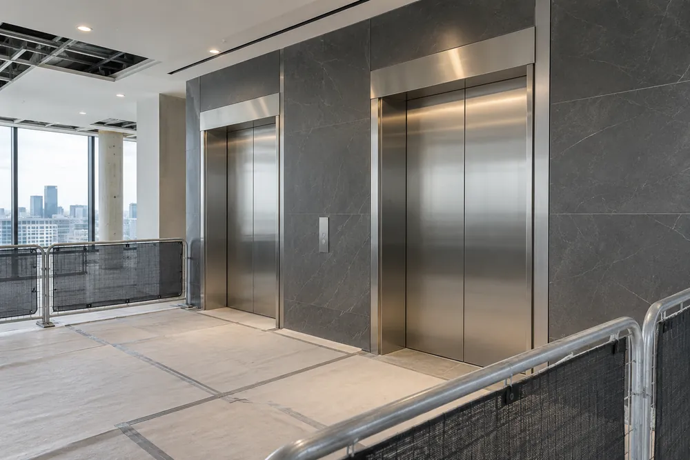 New commercial lift entrance within a protected construction area